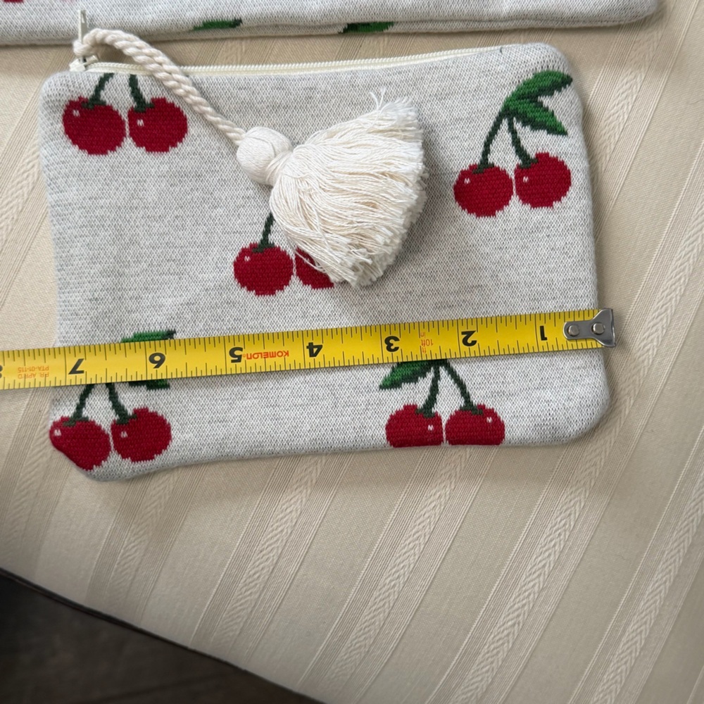 Cherry Patterned Pouch Set With Tassels Nwot - image 6